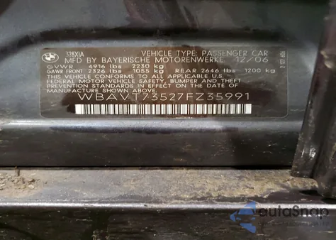 2007 BMW 328 Xit z USA, uszkodzony, nr VIN WBAVT73527FZ35991